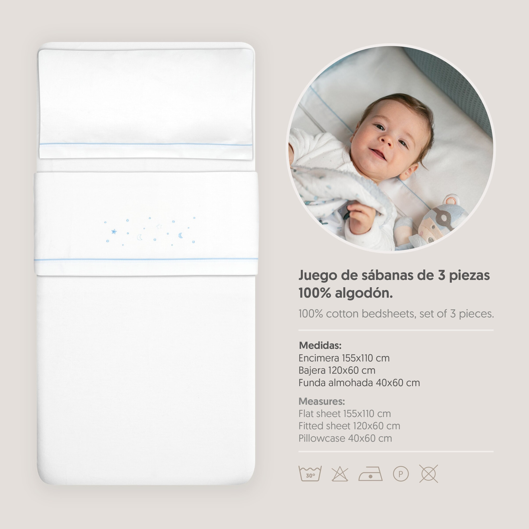 Juego de Sábanas de Cuna Franela Estrellas Luna