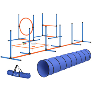 Kit d'agilité complet pour chien 8 pièces - tunnel, slalom, obstacles - orange bleu