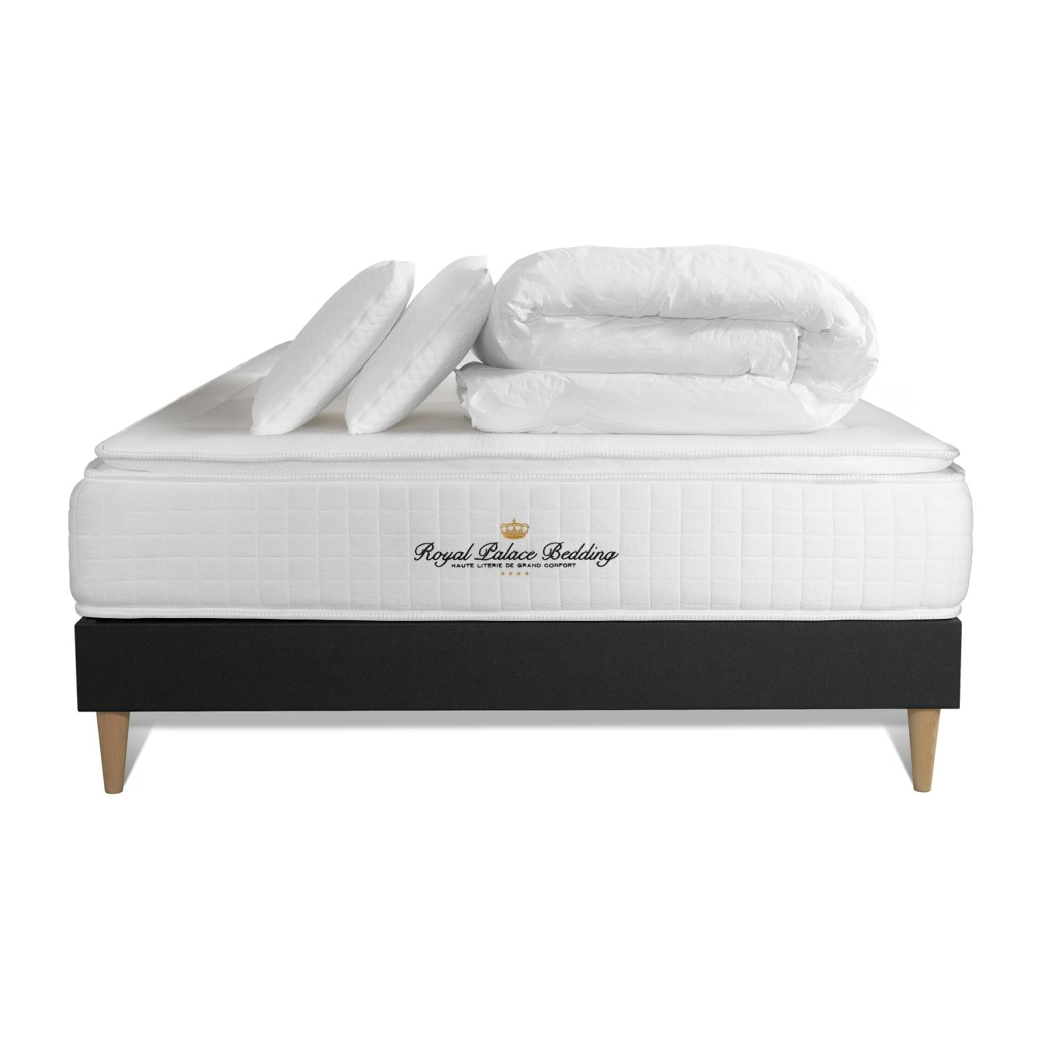 Pack George V + Sommier tapissier en kit cm d'épaisseur - Matelas à Ressorts ensachés et mémoire de forme de 28cm d'épaisseur