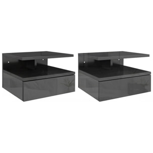 Juego de 2 Mesitas de Noche Flotantes, Mesillas de Noche Dormitorio con Cajón, Estante Abierto, para Sala de Estar, 35x32x22,5 cm, Negro Brillo