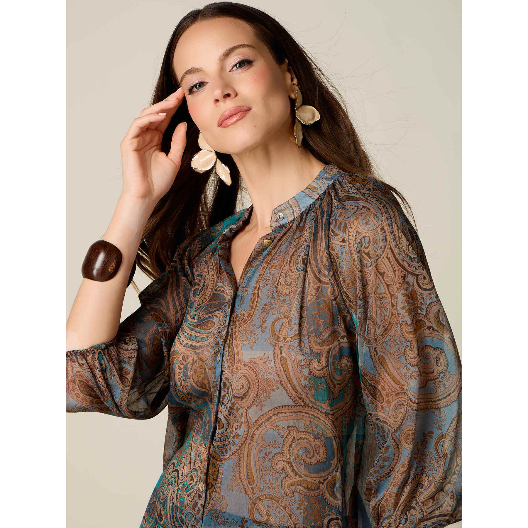 Oltre - Camicia in georgette fantasia - Blu