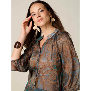 Oltre - Camicia in georgette fantasia - Blu