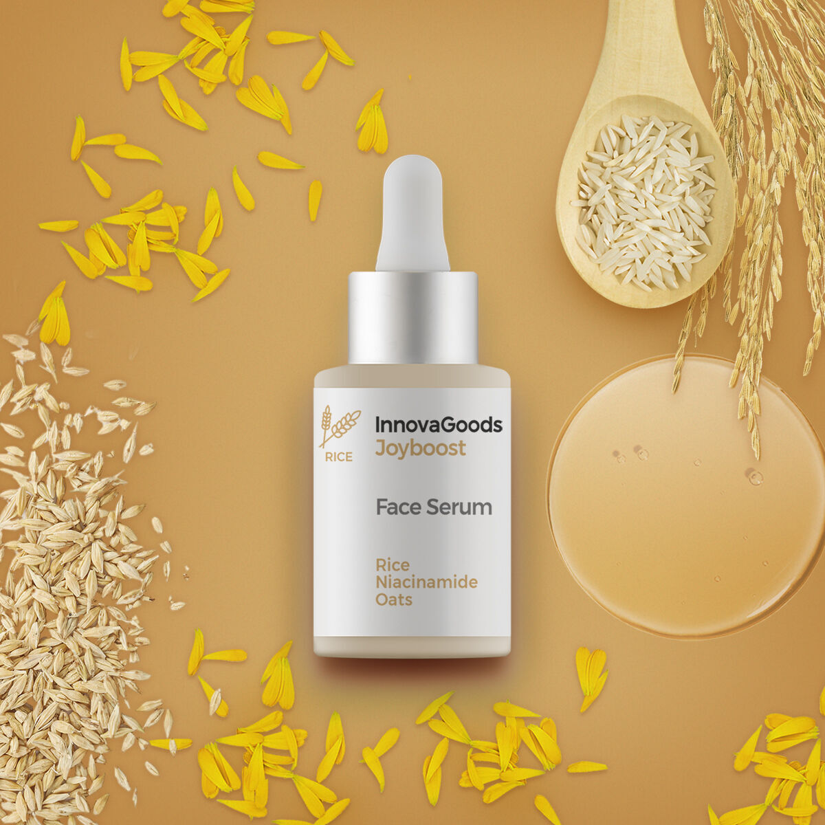 Pack Massaggiatore Facciale Rassodante con LED, EMS e Calore e Siero Facciale Rice Joyboost 30 ml InnovaGoods