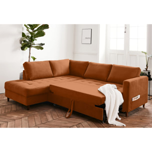 Anna - canapé d'angle gauche - 5 places - convertible - en velours - Rouille