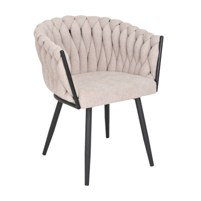 Chaise en tissu beige avec accoudoirs et pieds en métal - MELODIE 2