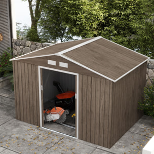 Abri de jardin - cabanon double porte coulissante, fondation incluse - 277 x 191 x 192 cm - tôle d'acier ondulée effet bois