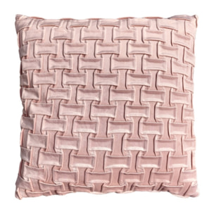 Coussin carré 45 x 45 cm velours rose motif géométrique déhoussable - ROS