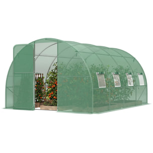 Serre tunnel de jardin - 12m², 295x400x200cm - porte et 8 fenêtres - bâche PE haute densité 140 g/m² - pour extérieur - vert