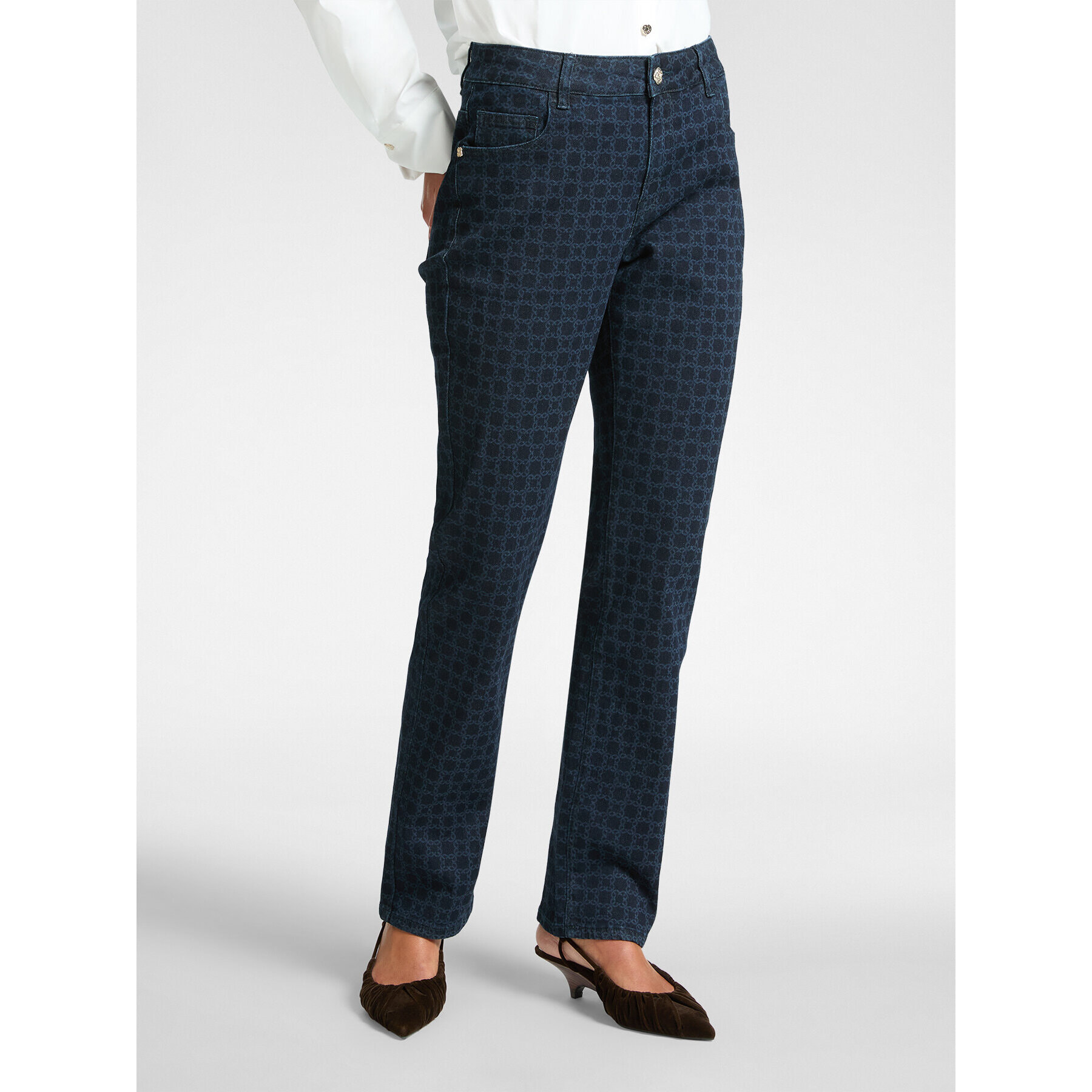 Elena Mirò - Vaqueros con monograma azul - Azul