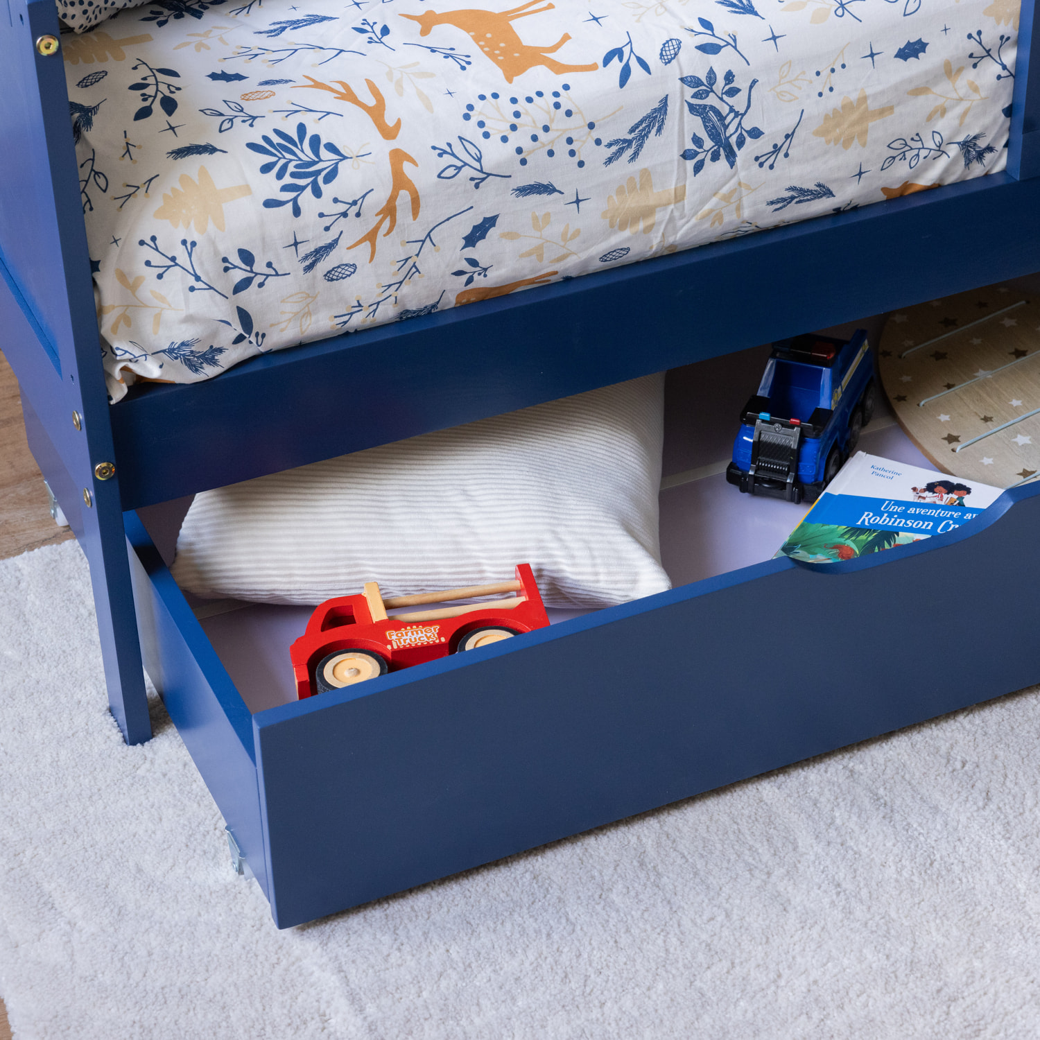 Lit pour enfant 190x90cm bleu foncé avec tiroirs ADAM