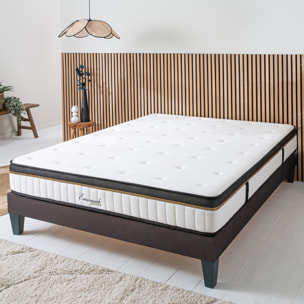 Ensemble EMERAUDE | 2 Places | Matelas Mémoire de Forme avec Sommier Kit Tissu Gris Anthracite