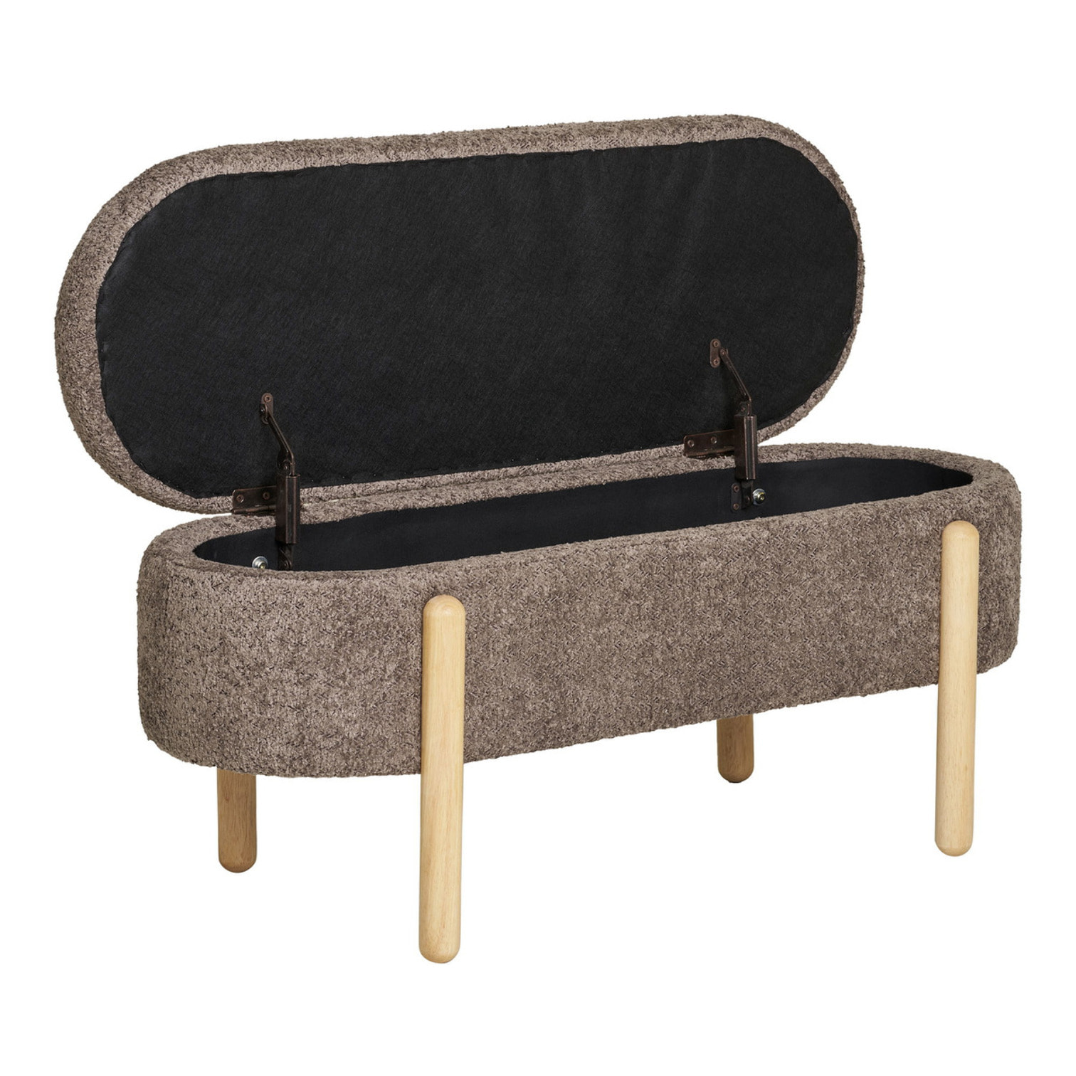 Branca - Panca contenitore in tessuto marrone con gambe in legno naturale 97x40x48 cm