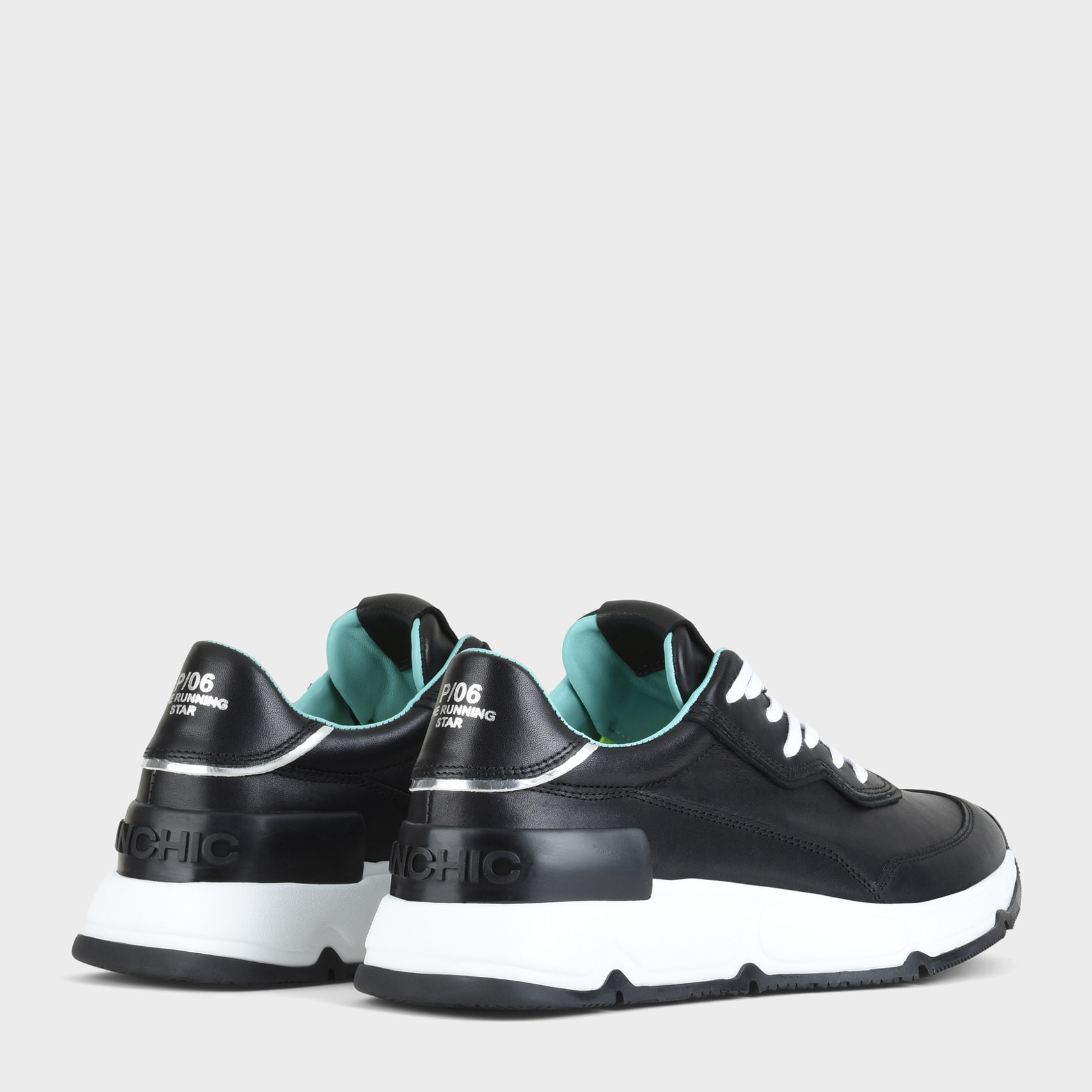 SNEAKER P06 UOMO IN PELLE NERO-ARGENTO