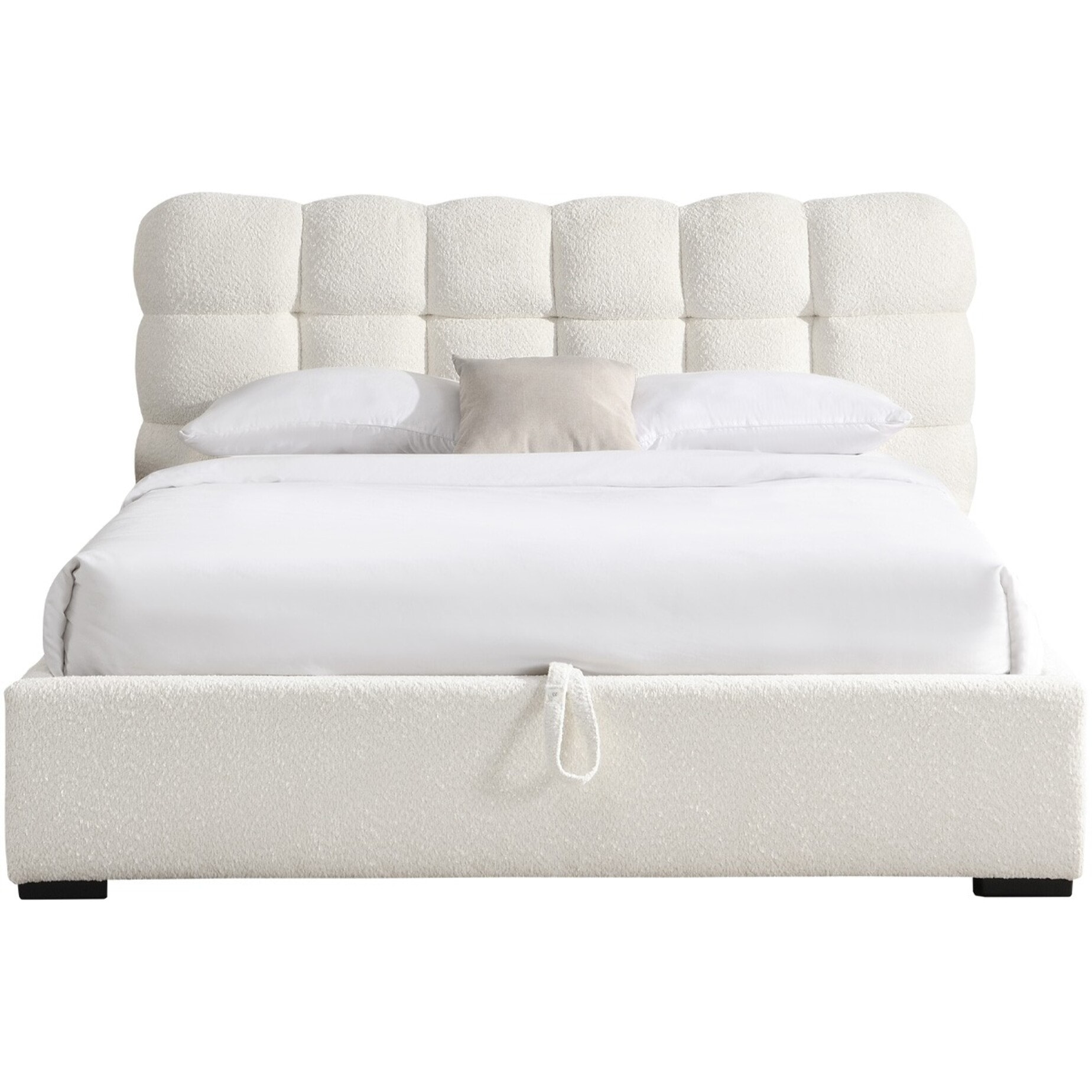 Lit coffre avec tête de lit en tissu bouclé - LOLA
