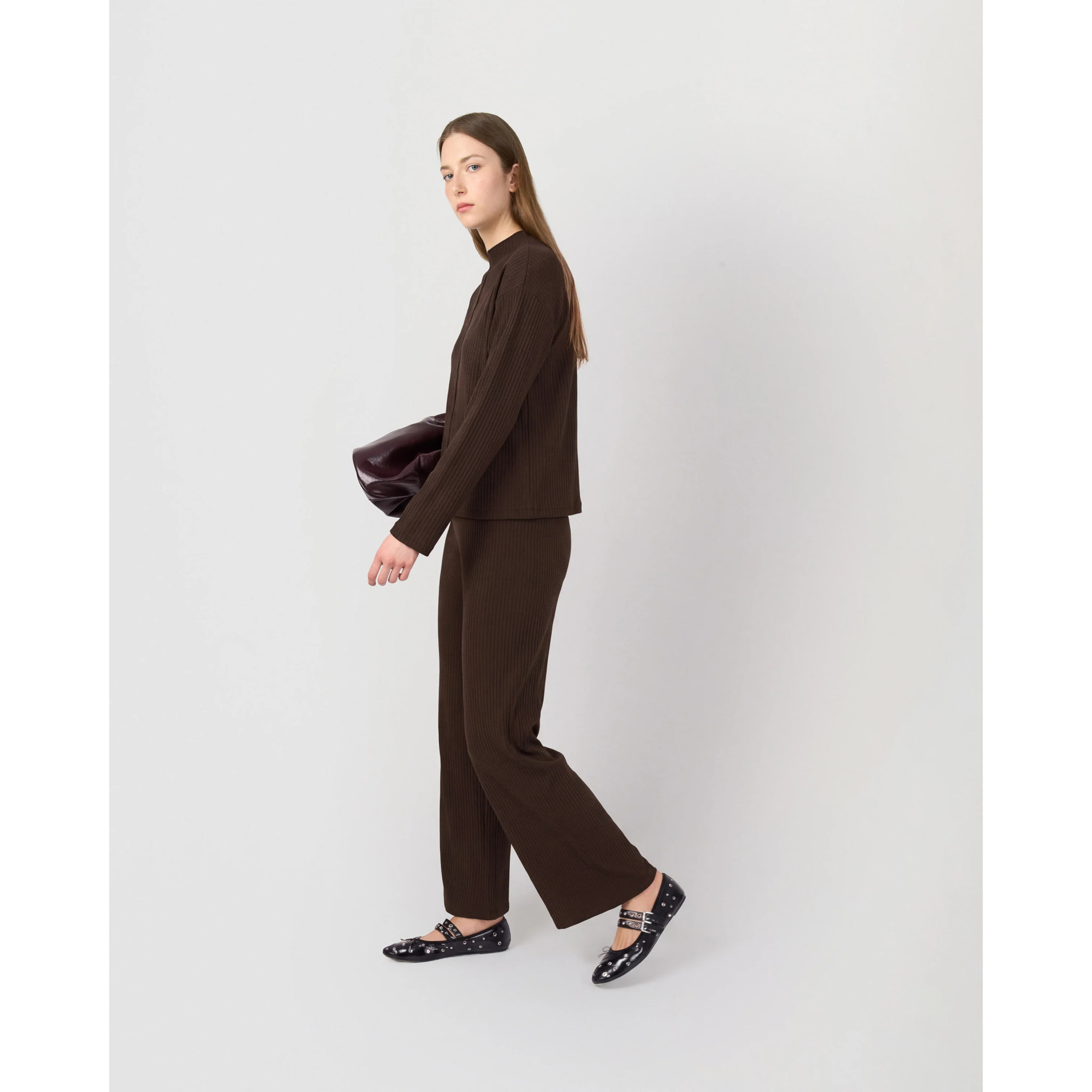 Set maglia pantaloni a coste cioccolato