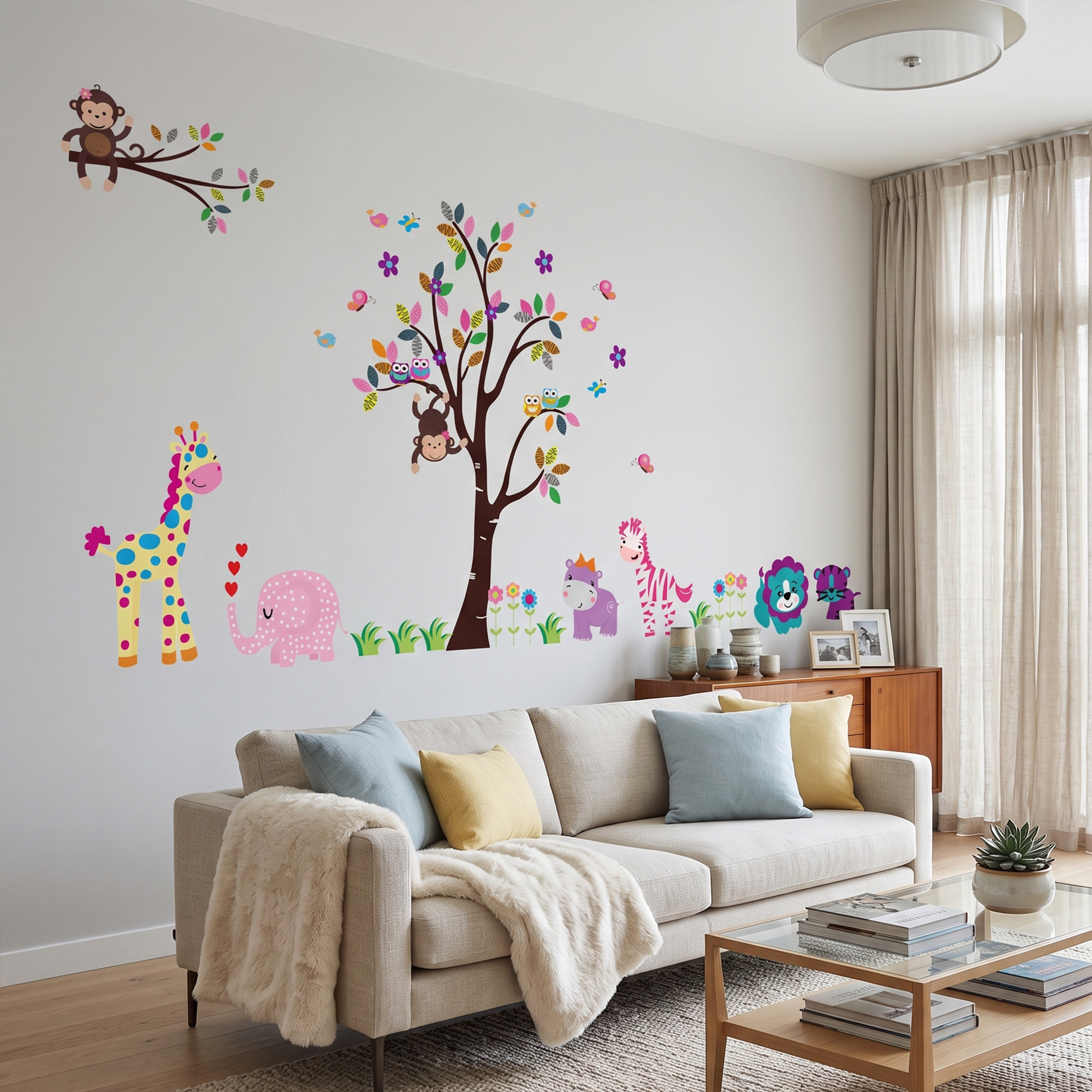 Stickers Muraux décoration adhésifs Les petits animaux jouent dans le jardin