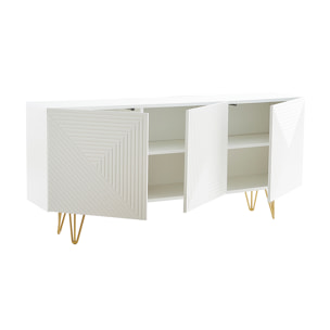 Buffet design blanc et métal doré 3 portes L160 cm OZEN