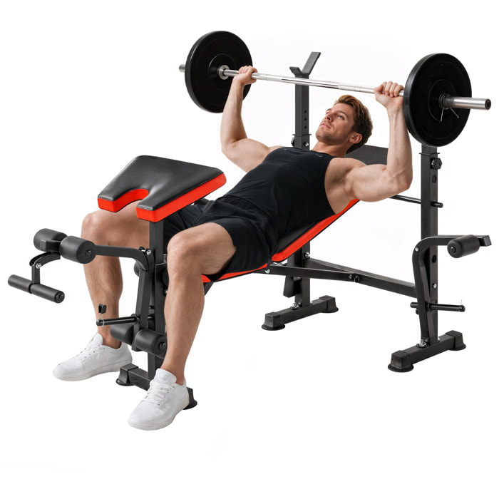 Banco de Pesas Multifuncional Banco de Musculación con Respaldo Ajustable Soporte de Barras Extensión de Piernas Almohadilla de Predicador Mariposa Entrenamiento en Gimnasio Oficina Negro