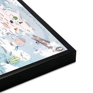 Affiche encadrée carte du monde illustrée enfants Affiche + cadre en métal - Noir