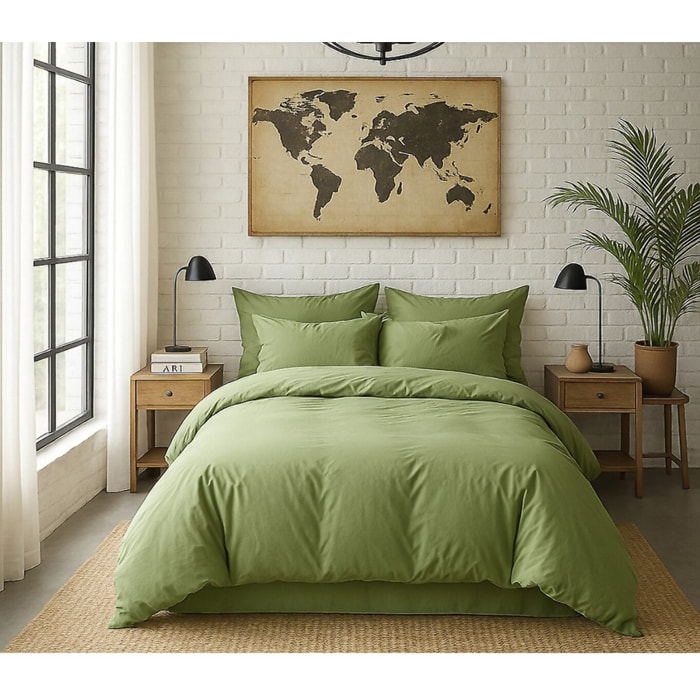 Housse De Couette 100% Percale De Coton Lavé Vert D'eau