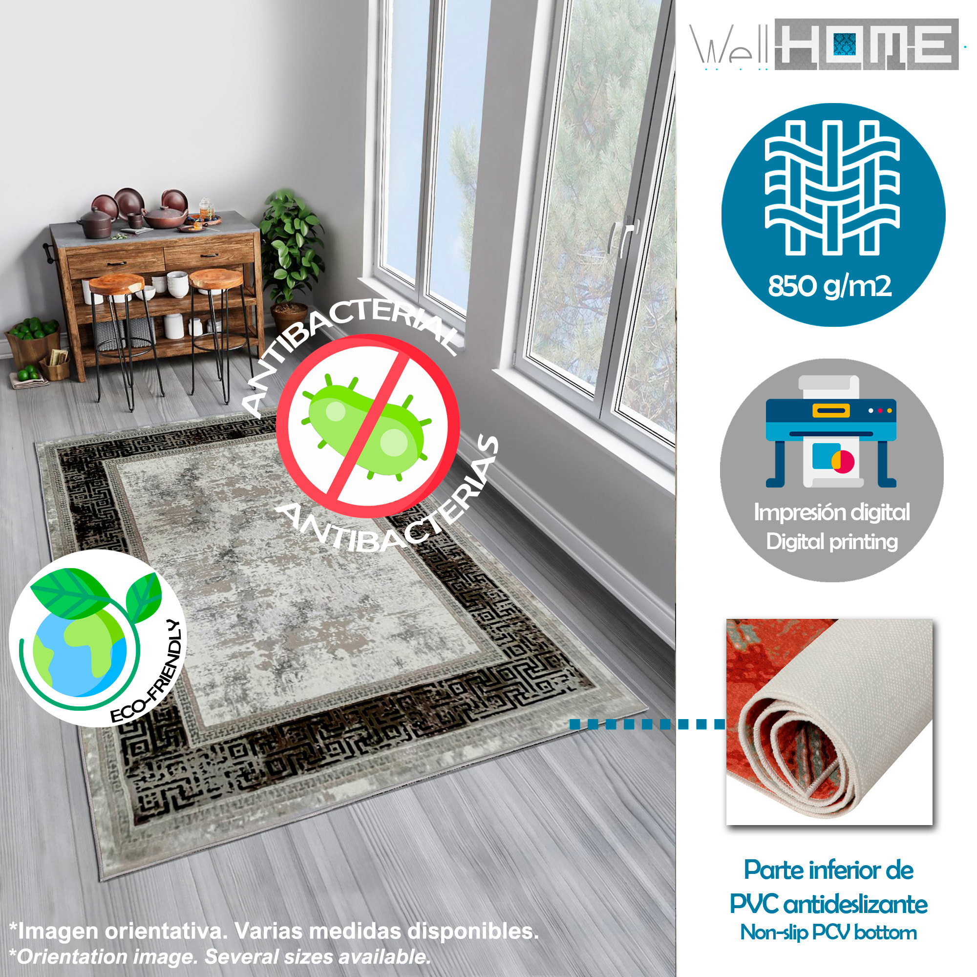 Alfombra de Poliester estampada 80 x 150cm