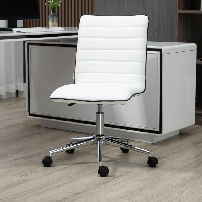 Silla de Oficina Ergonómica Silla de Escritorio Giratoria con Altura Ajustable Respaldo Tapizado en Piel Sintética Carga 120 kg 47x57x76,5-86,5 cm Blanco