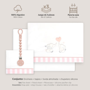 Triptico Cuna Parejita Elefante + Broche Bco/Rosa