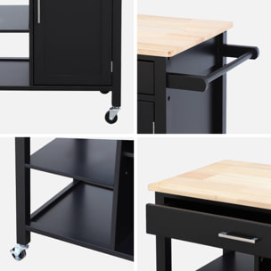 Desserte de cuisine plateau bois d'hévéa avec poignée L83cm BENDOR