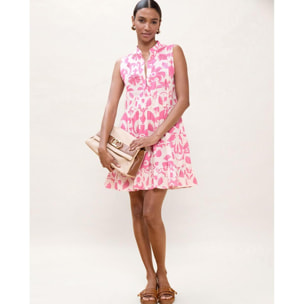 Abito corto con volant e stampa floreale