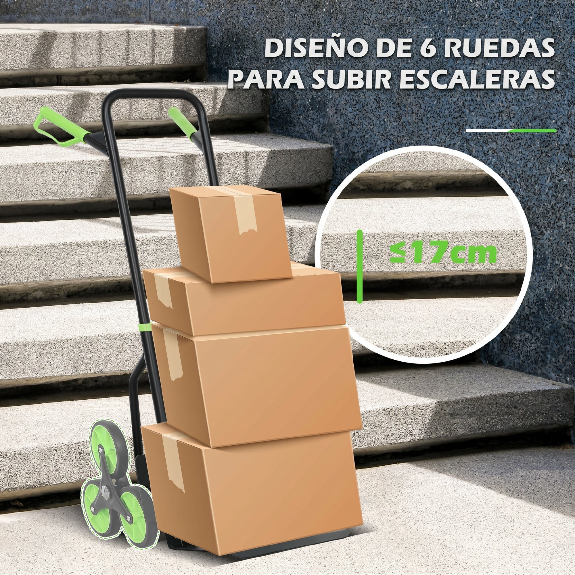 Carretilla Plegable para Escalera con Ruedas Carga 120kg Carretilla de Mano Portátil para Entrega Almacenes Mercado Viajar Mudarse Verde