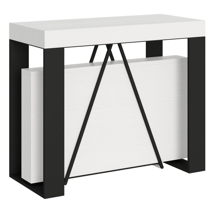 Console extensible 90x40/196 cm Zamat Small frêne blanc cadre anthracite