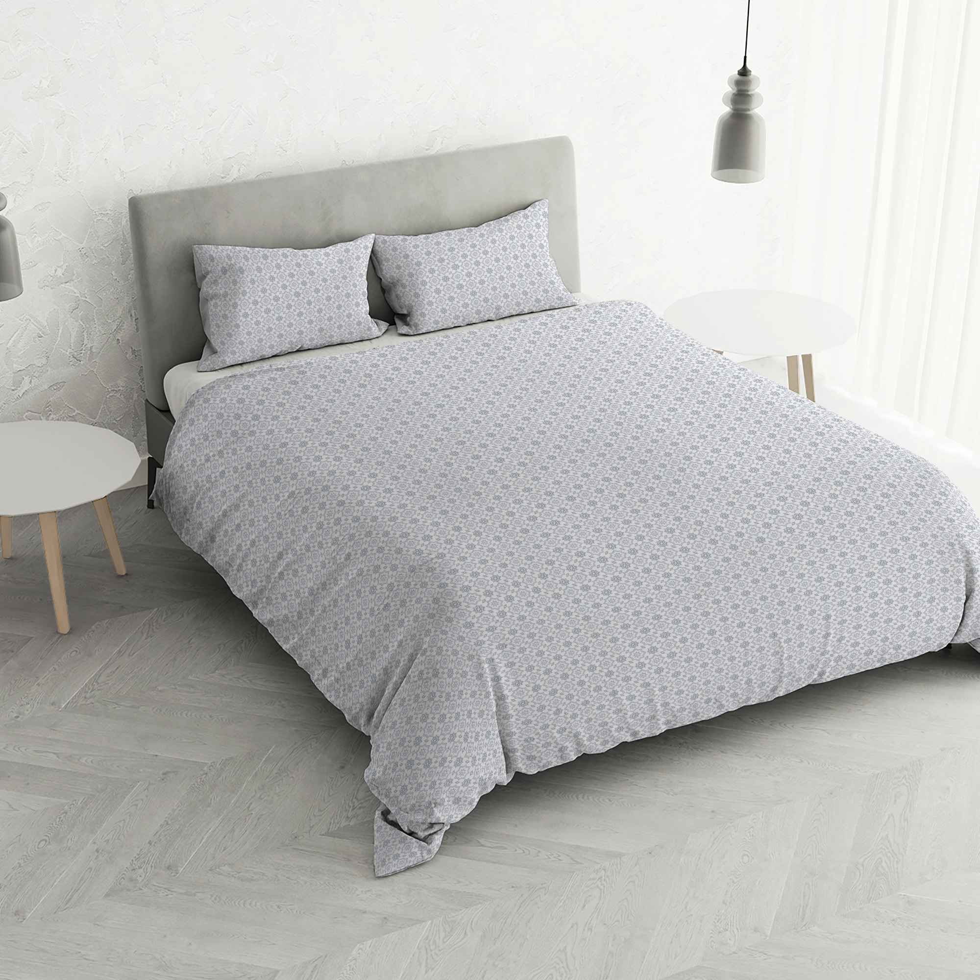 PARURE COPRIPIUMINO PRINTED COLORS, 100% Cotone, Made in Italy - FLOYD GRIGIO