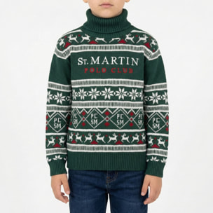 Maglia collo alto finezza 7 con intarsi Polo Club St Martin Verde