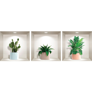 Stickers muraux 3D | Sticker Mural Autocollant effet 3D plantes d'intérieur et cactus - Stickers adhésifs 3D Chambre Salon Trompe l'oeil