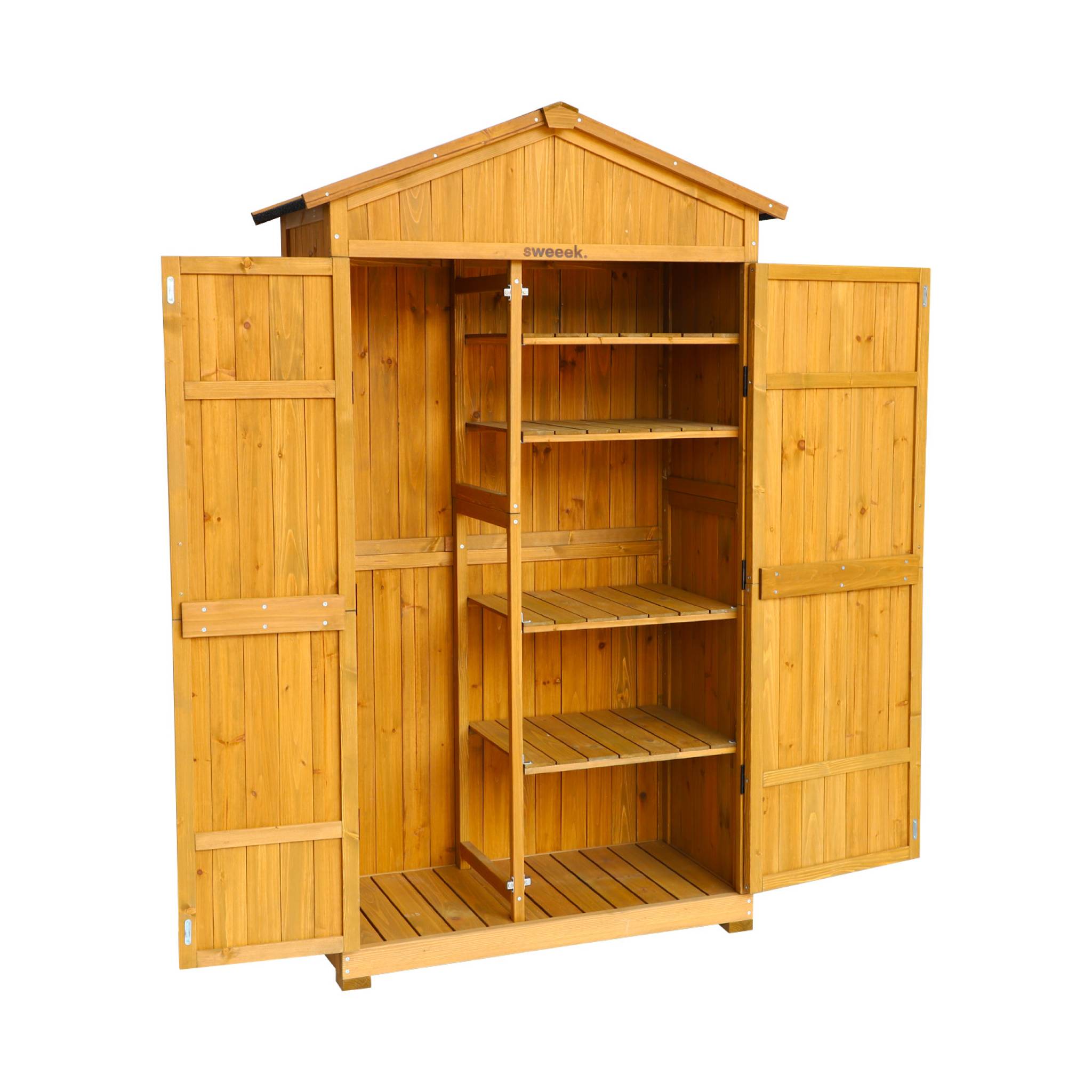 Abri de jardin 105 cm en bois. 6 espaces de rangement. L 105x P 55.5 x H 178.5cm