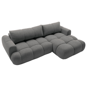 Yulin - Canapé d'angle droit 4 places convertible avec coffre en tissu bouclette - Gris foncé