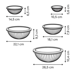 Lot de 5 saladiers verre Essentiels ronds D.27,3cm 200ml transparent avec couvercle