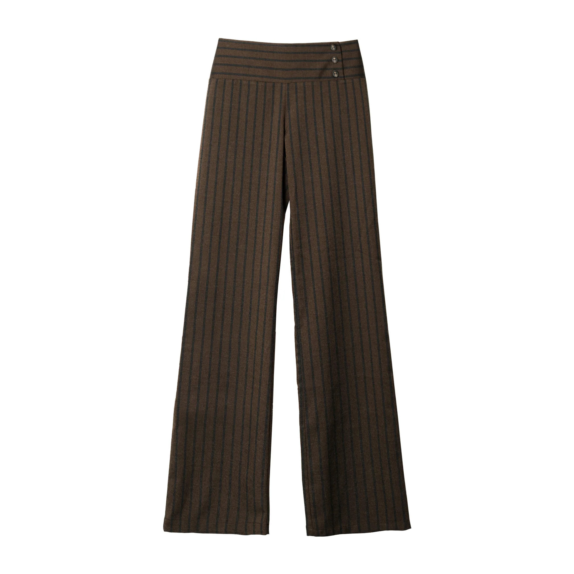 Pantalón de rayas marrón y gris con pernera ancha