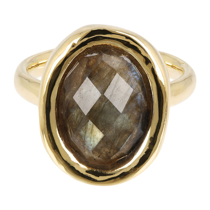 Anello Cocktail Martellato con Pietra Naturale Labradorite Ovale