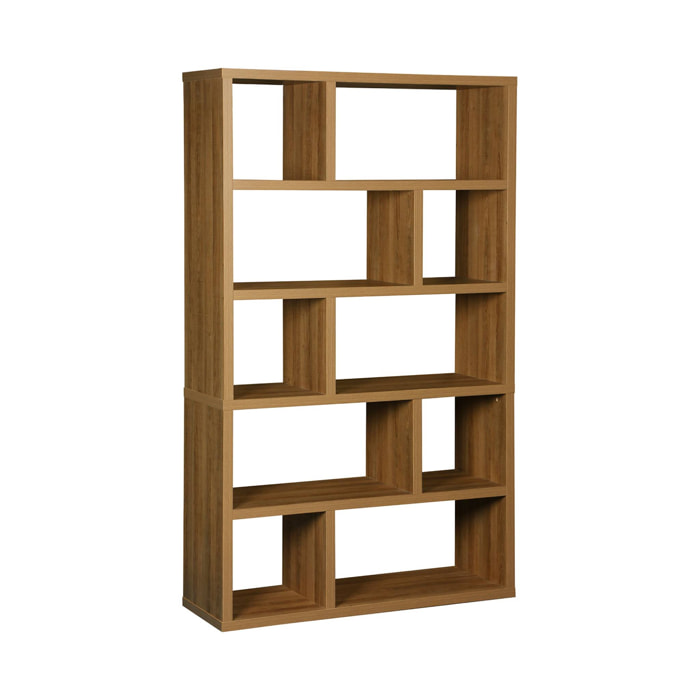 Etagère bibliothèque asymétrique 5 niveaux 10 compartiments. casiers. effet bois de manguier. L 111.2 x P 39 x H 190cm