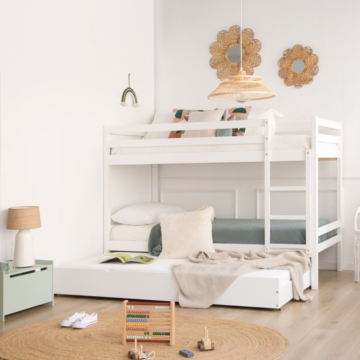 Lit superposé Kivu -bois de pin-couleur laqué blanc mat 205 x 144 x 101 cm
