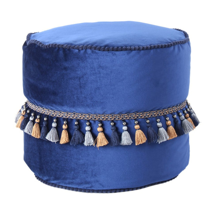 Pouf Taj Mahal in velluto blu con frange