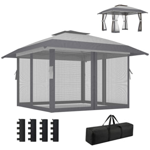 Tonnelle barnum pop-up 4 x 4 m moustiquaire intégrale sacs lestage gris