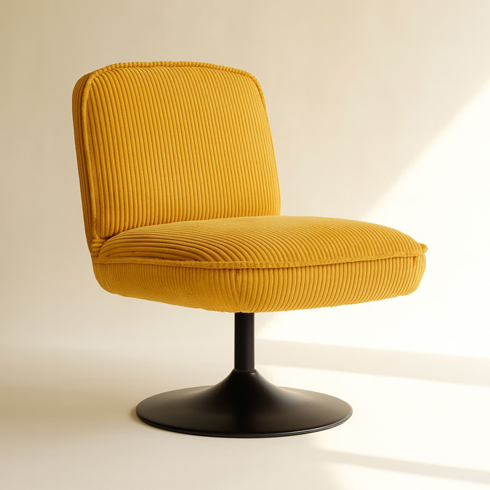 Fauteuil pivotant en velours jaune et pied en métal noir FUNKY