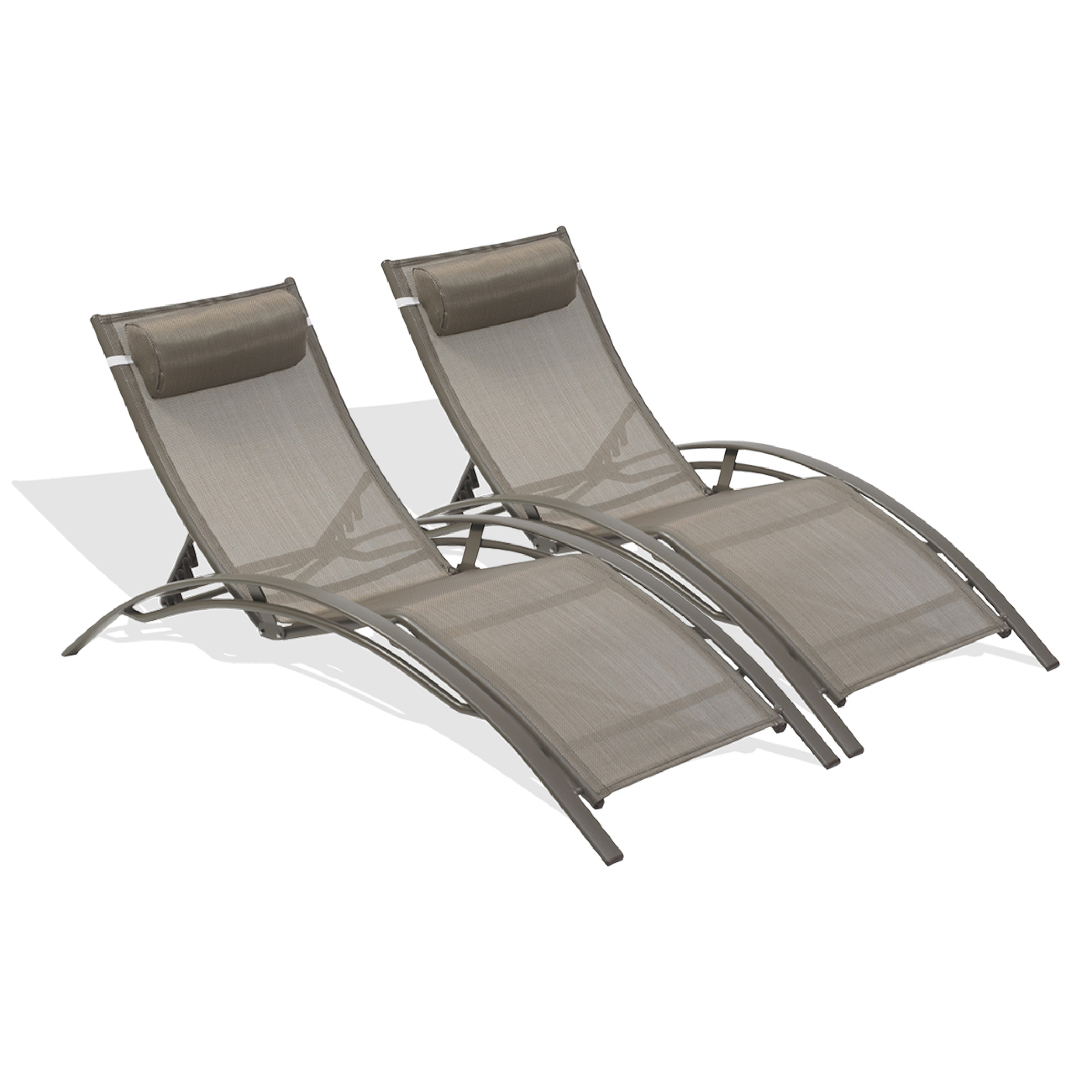 CL76 - Lot de 2 bains de soleil en aluminium et toile plastifiée cappuccino