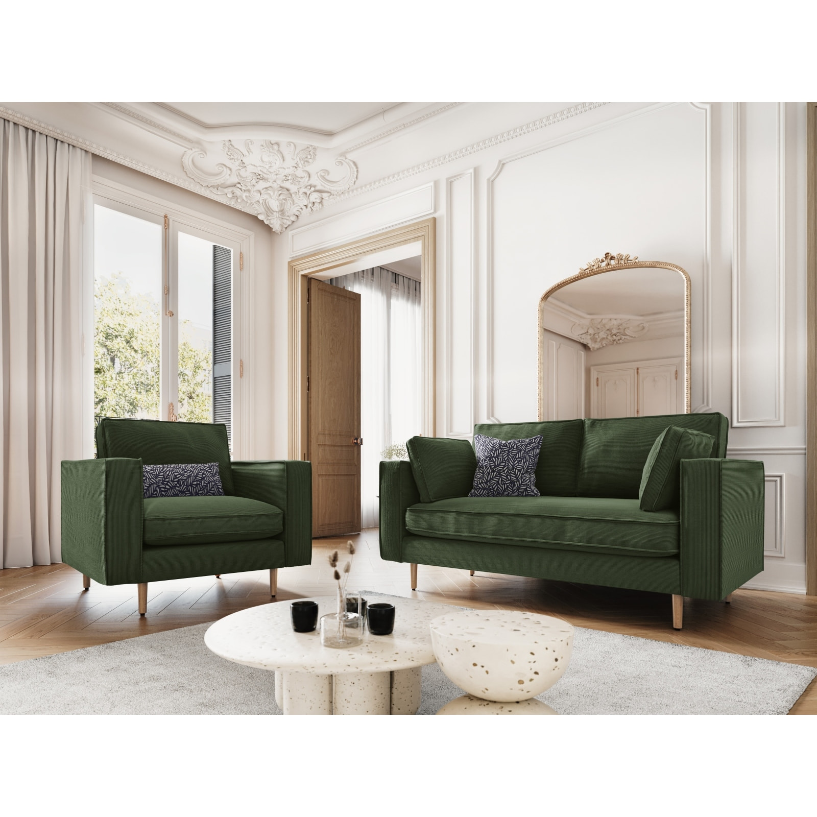 Fauteuil "Alexis" en velours côtelé vert