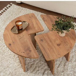Table basse ronde effet bois de pin – design puzzle MARFA