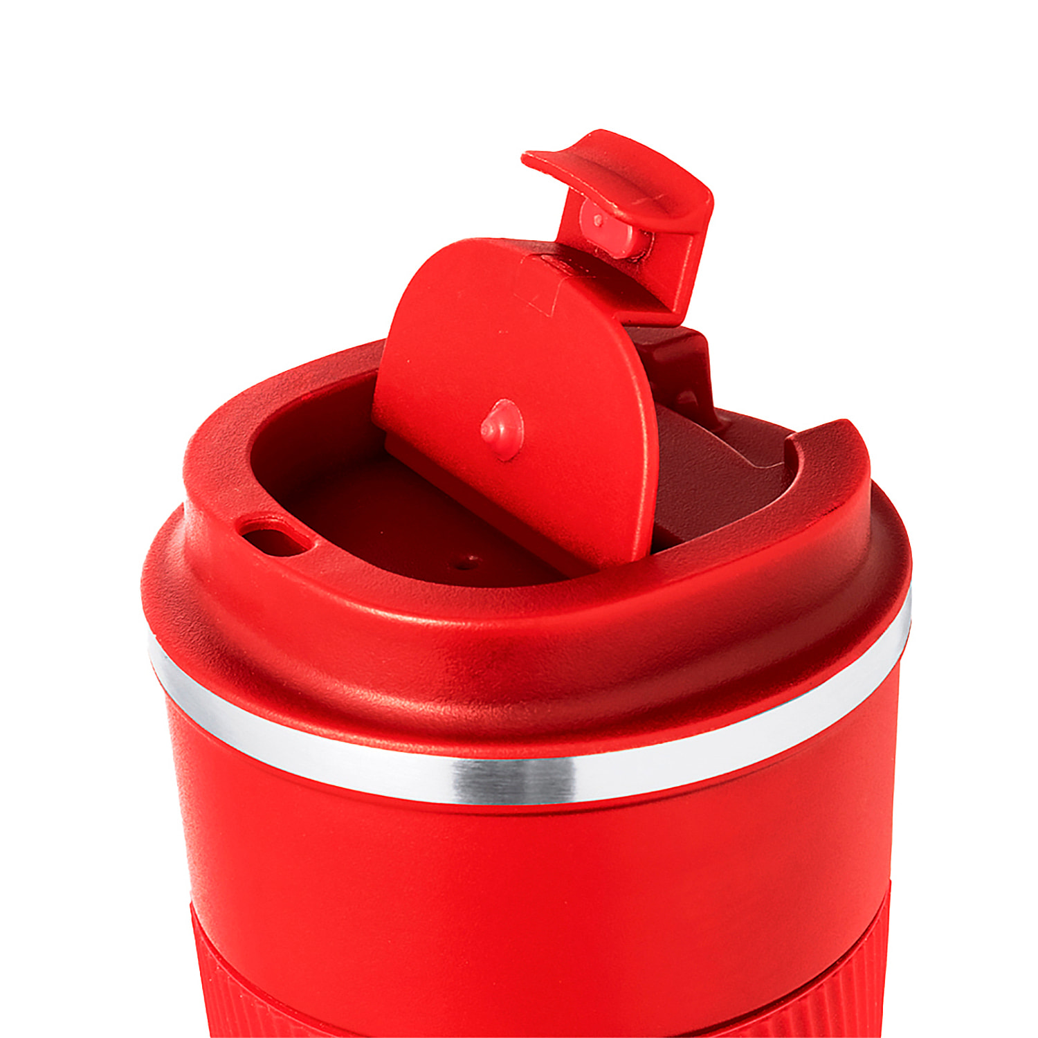 Vaso térmico en acero inox de doble pared y 400 ml de capacidad. Con dosificador en tapa y abrefácil, banda de silicona a juego y base antideslizante. Libre de BPA.