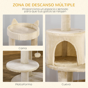 Árbol Rascador para Gatos de 104 cm Rascador para Gatos con Plataformas Refugio Postes de Sisal y Bola Colgante 48x48x104 cm Crema