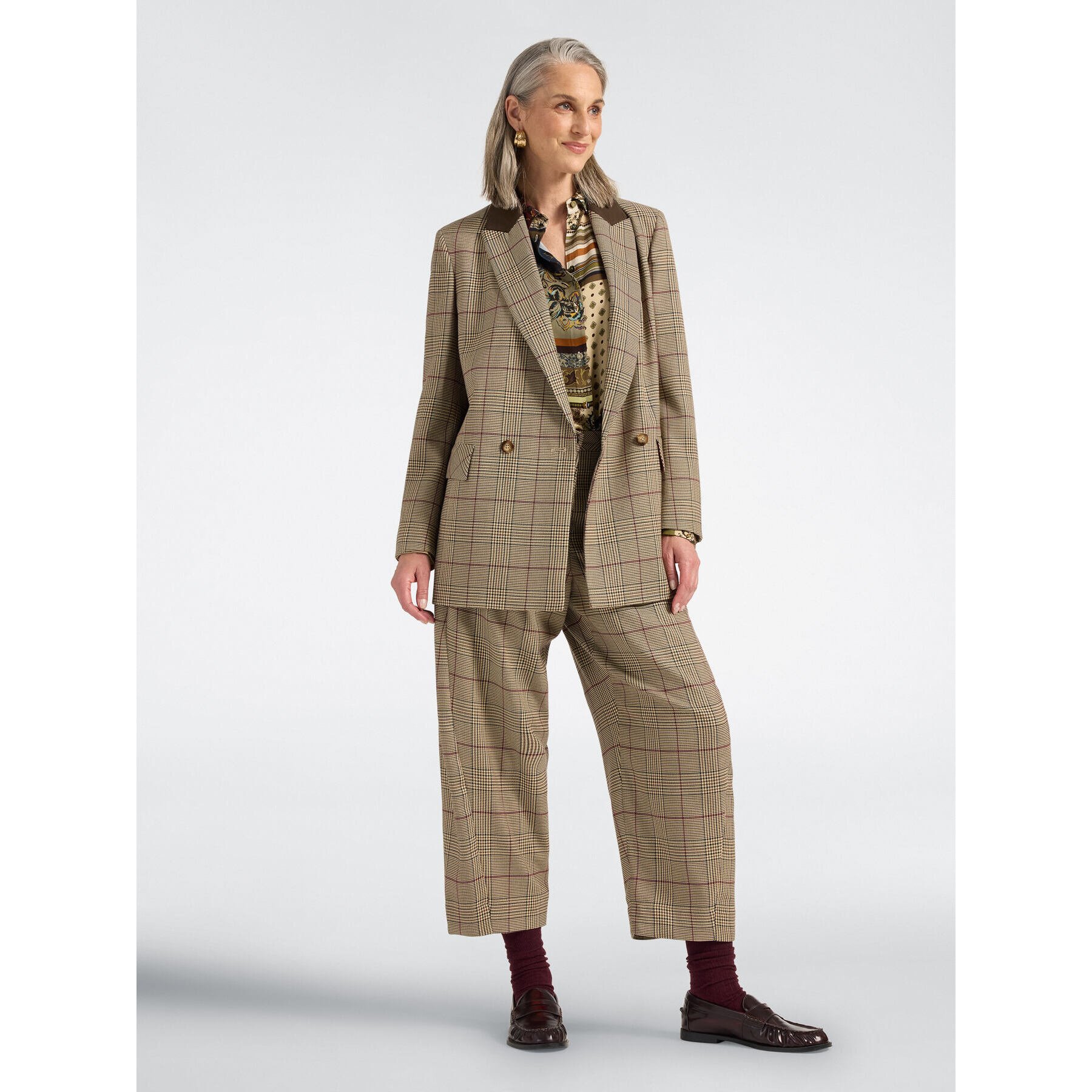 Elena Mirò - Blazer doppiopetto principe di Galles - Bordeaux